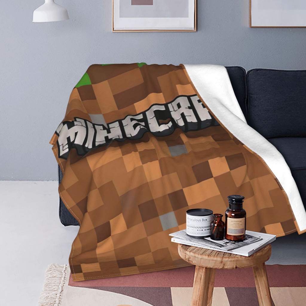 Chăn ngủ vải cotton flannel in họa tiết Minecraft Prestonplayz màu xanh lá