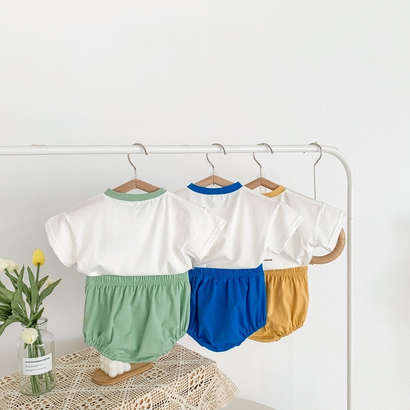 Bộ 2 món áo liền quần tay ngắn + quần Short thời trang mùa hè phong cách Hàn Quốc cho bé sơ sinh