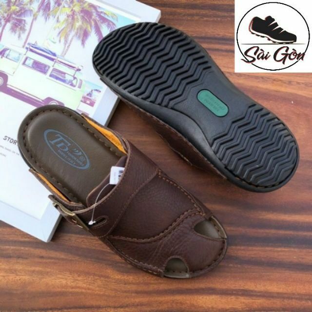 Dép da bít mũi da thật đế siêu êm và bền dành cho người trung niên và lớn tuổi