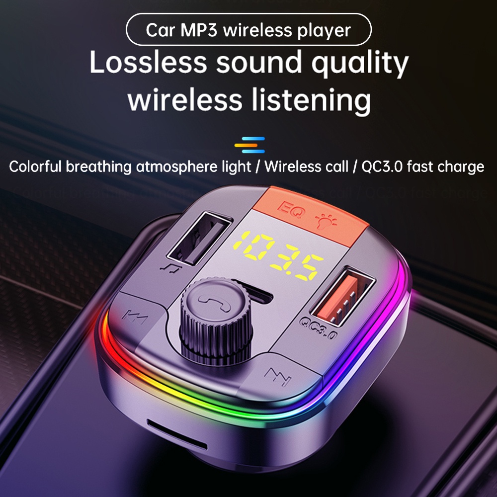 Tẩu sạc nhanh QC 3.0 hai cổng USB không dây với PC và máy nghe nhạc MP3 bluetooth 5.0 cho ô tô