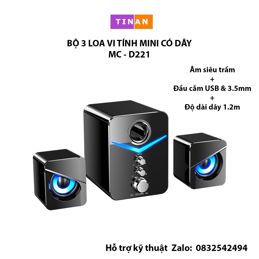 [Mã ELHACE giảm 4% đơn 300K] Bộ 3 Loa Vi Tính Có Dây MC D221 Mini, Siêu Trầm, Dùng Cho Máy Tính