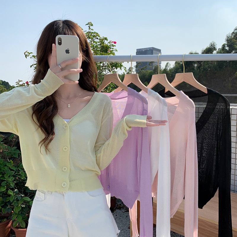 Áo Croptop Tay Dài Cổ Chữ V Màu Sắc Ngọt Ngào | BigBuy360 - bigbuy360.vn