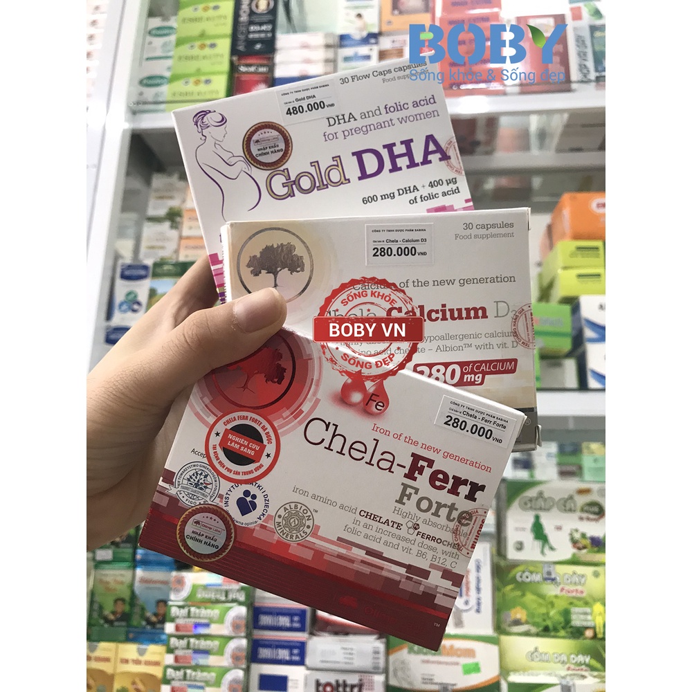 Canxi Chela-Calcium D3 + Sắt Chela-Ferr Forte + Gold DHA bổ sung đầy đủ dưỡng chất cho bà bầu