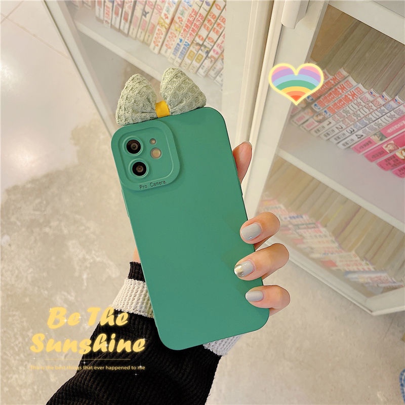 Ốp Điện Thoại Màu Xanh Lá Đính Nơ DIY Cho iPhone 13 Pro Max 12 Pro Max 11 Pro Max 7 8 Plus SE 2020 X Xs Max XR