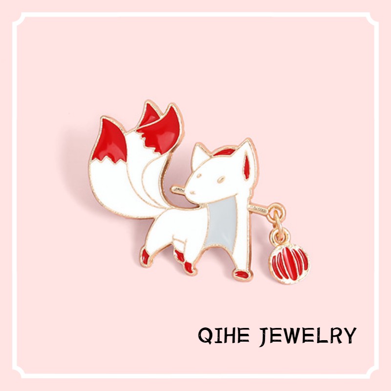 Ghim cài áo QIHE JEWELRY trang trí hình chú cáo hoạt hình dễ thương