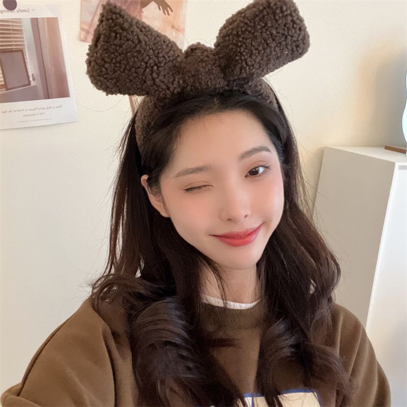 Kẹp Tóc Nơ Lớn Bằng Len Lông Cừu Nhiều Màu Nhập Khẩu Từ Hàn Quốc Dùng Rửa Mặt Vào Mùa Thu