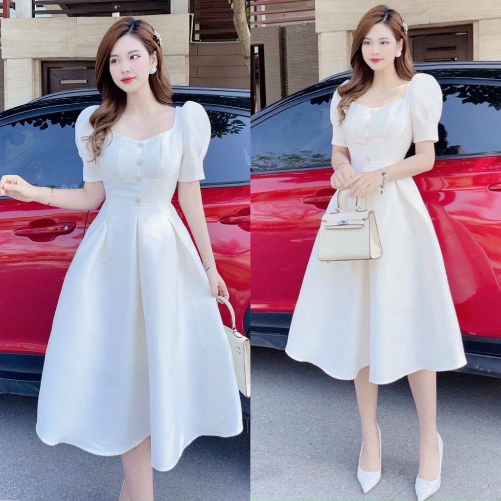Đầm Nữ Tay Phồng Đính Cườm Ngực Thời Trang Nữ Sam Closet Free Size 40-55kg