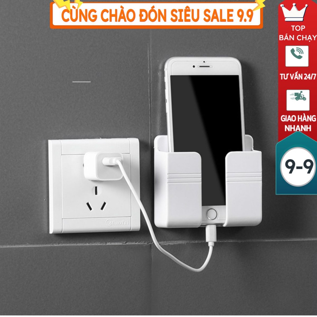 Kệ Dán Tường Để Remote, Đồ Dùng/ Giá Đỡ Sạc Điện Thoại - Có Móc Treo Giữ Dây Điện TIỆN DỤNG