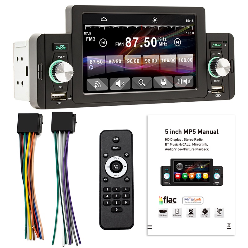 Máy Nghe Nhạc MP5 Màn Hình Cảm Ứng HD 5 Inch Kết Nối Bluetooth Đa Phương Tiện FM 1 Din Cho Xe Hơi