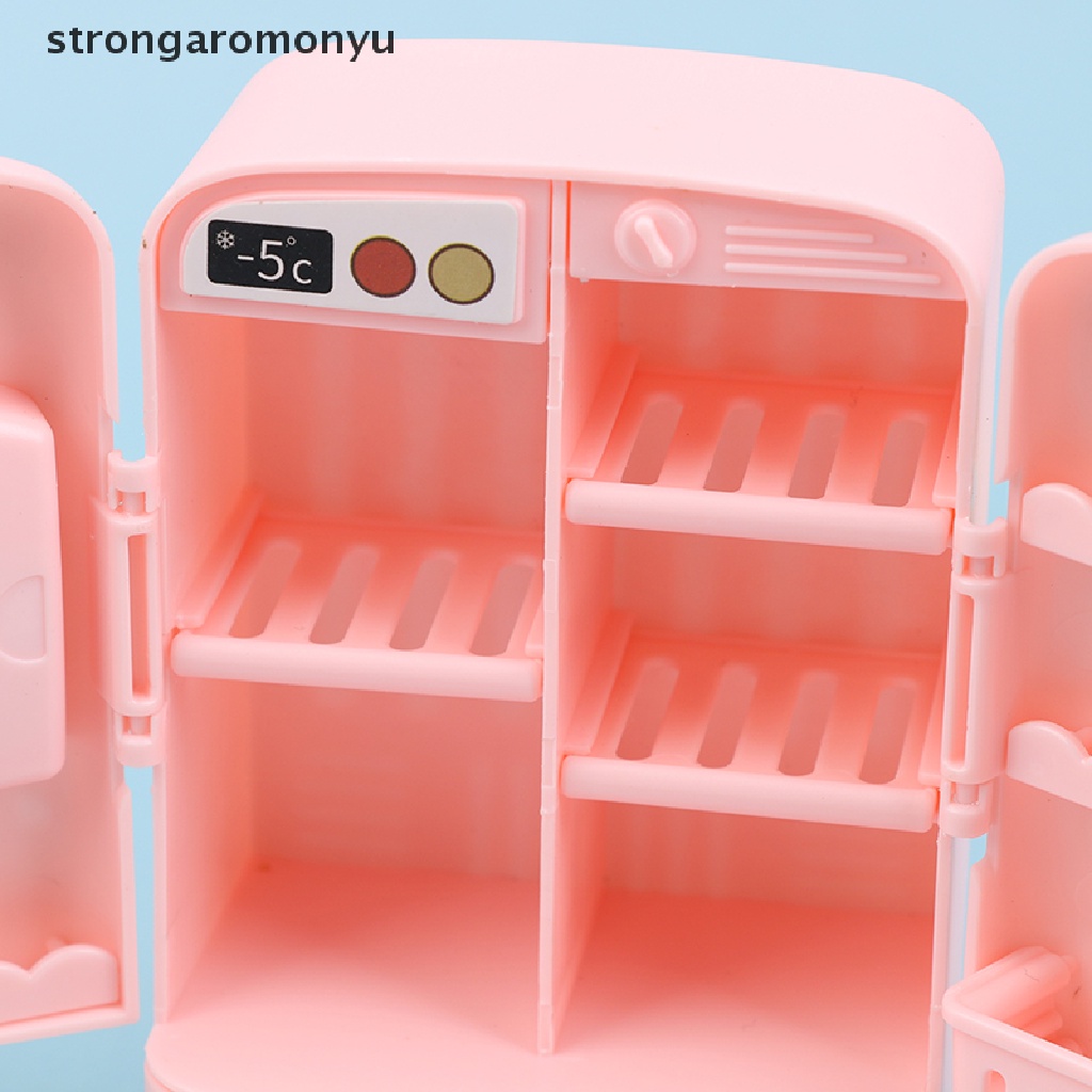 Tủ lạnh màu hồng trang trí nhà búp bê xinh xắn tỉ lệ 1 / 12