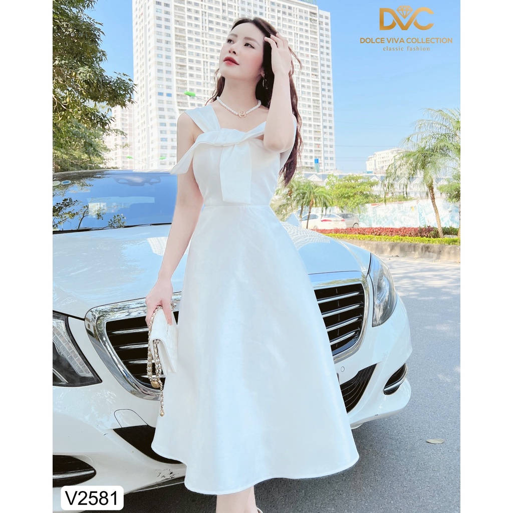 (KÈM VIEO VÀ ẢNH TRẢI SÀN) VÁY TRẮNG XÒE LỆCH VAI 2581 - DOLCE VIVA COLLECTION VAY-BIGTREESTORE