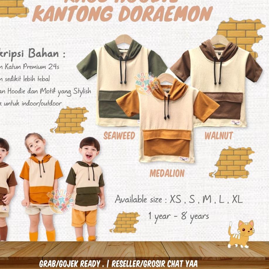 Áo Hoodie Hai Tông Màu Hình Doraemon Chất Liệu Mềm Mại Thoải Mái Cho Bé 1-8 Tuổi