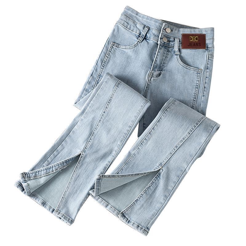 Quần Jean Nữ Lưng Cao Ống Loe Xẻ Tà Phong Cách Mới