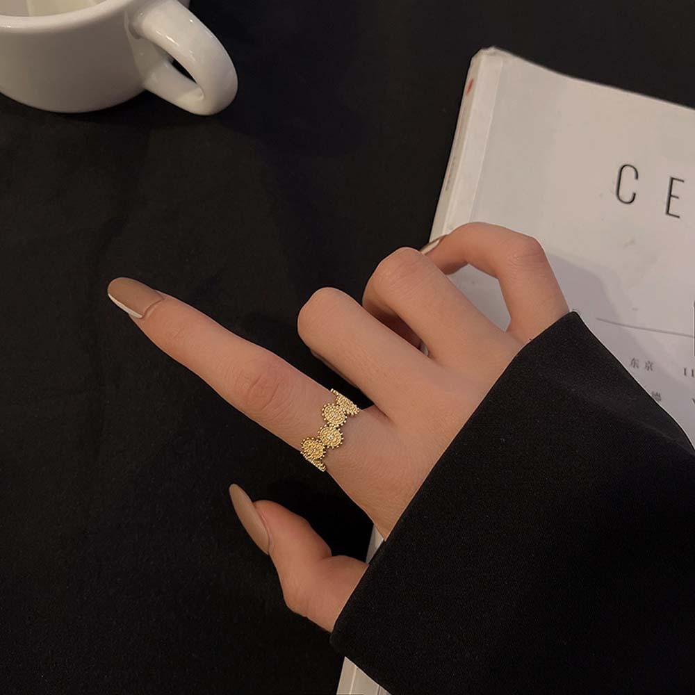 Nhẫn Hở Đính Đá Zircon Hình Hoa Hướng Dương Thời Trang Cổ Điển Cho Nữ