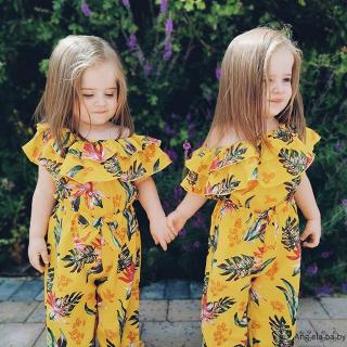 Jumpsuit sát nách hoạ tiết hoa cho bé gái