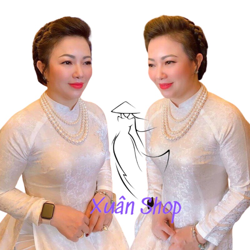Áo dài truyền thống gấm tơ dệt hoa văn đẹp may sẵn