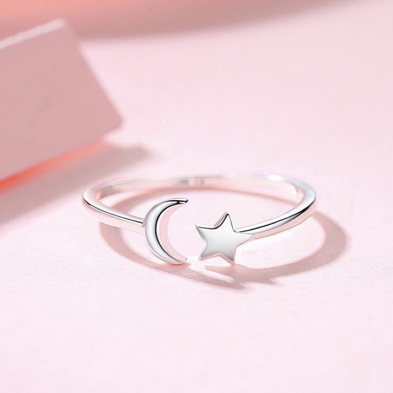 Nhẫn nữ bạc ta trăng sao sáng bóng free size - Vàng bạc Khải Khải