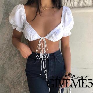 Áo croptop thắt dây màu trơn thiết kế thời trang