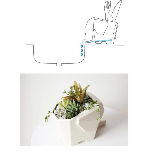 Chú voi trồng cây để bàn cắm bút, đũa có thoát nước dễ thương