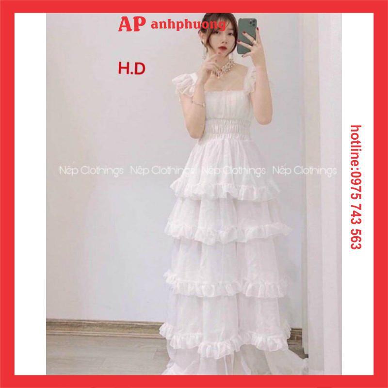 Đầm Trắng Công Chúa Nhiều Tầng Dự Tiệc Dáng Xòe👗Váy Maxi thiết kế trễ vai or cổ vuông; mặc 2kiểu Vintage Tiểu Thư | WebRaoVat - webraovat.net.vn