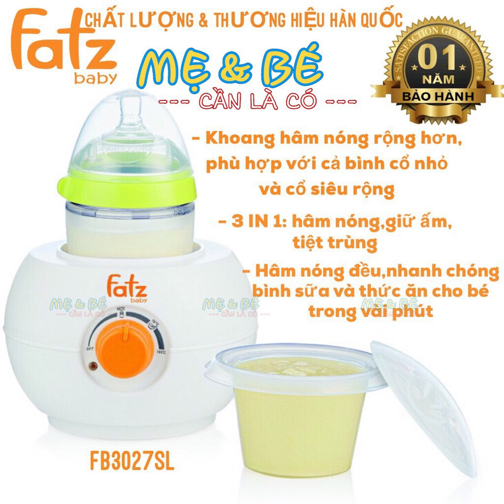 (Tặng 100 chiếc tăm bông trẻ Em cao cấp) Máy hâm sữa cho bình cổ siêu rộng FATZ Fatzbaby FB3027SL (Công nghệ Korea)