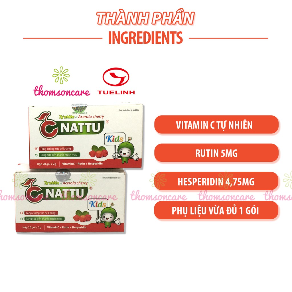 C Nattu kids - bổ sung vitamin C, tăng sức đề kháng cho bé của dược Tuệ Linh, giảm chảy máu cam cho trẻ