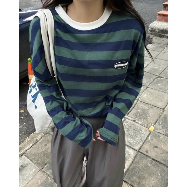 Áo Phông Tay Dài local brand - Áo Thun không cổ sọc Dragonbyboi BASIC FREESIZE Tee Long Sleeve (100% cotton cao cấp)
