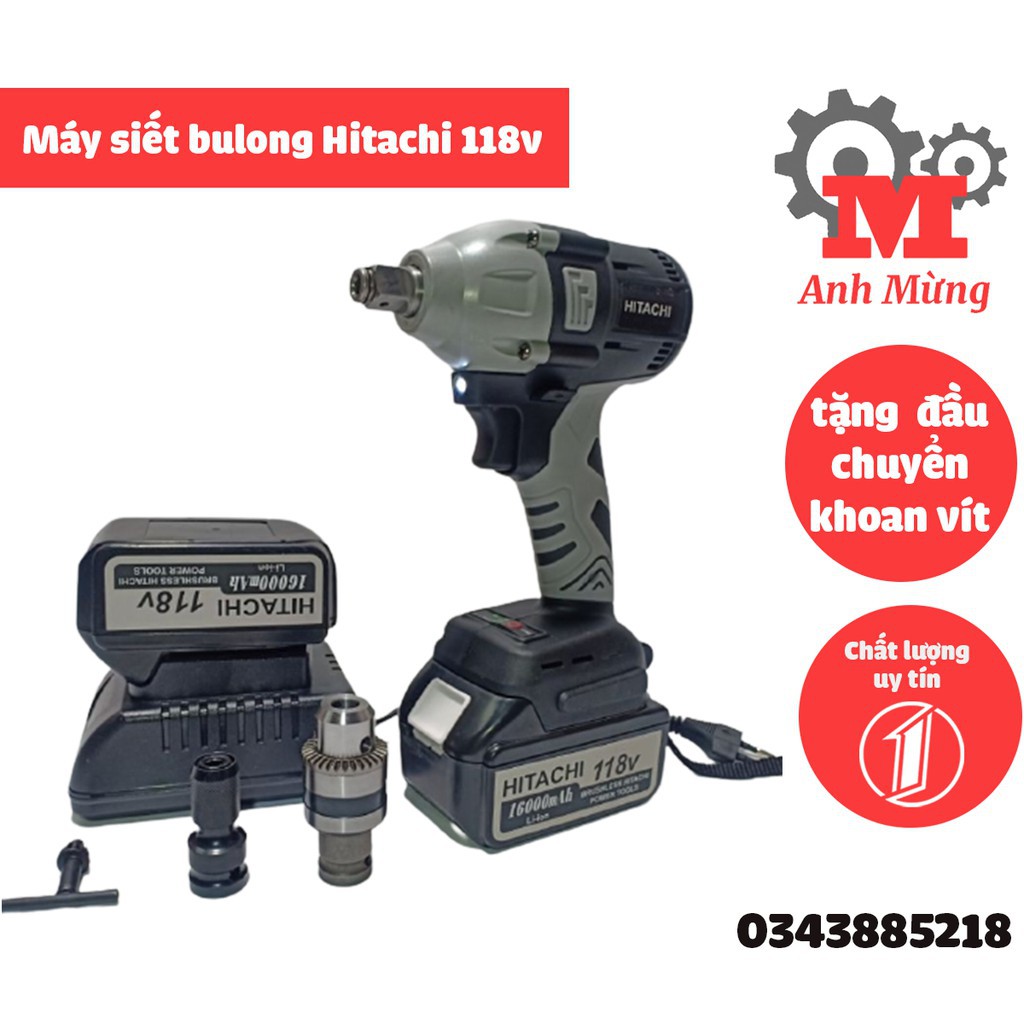 Máy Siết Bulong Hitachi 118v tặng đầu chuyển khoan vít