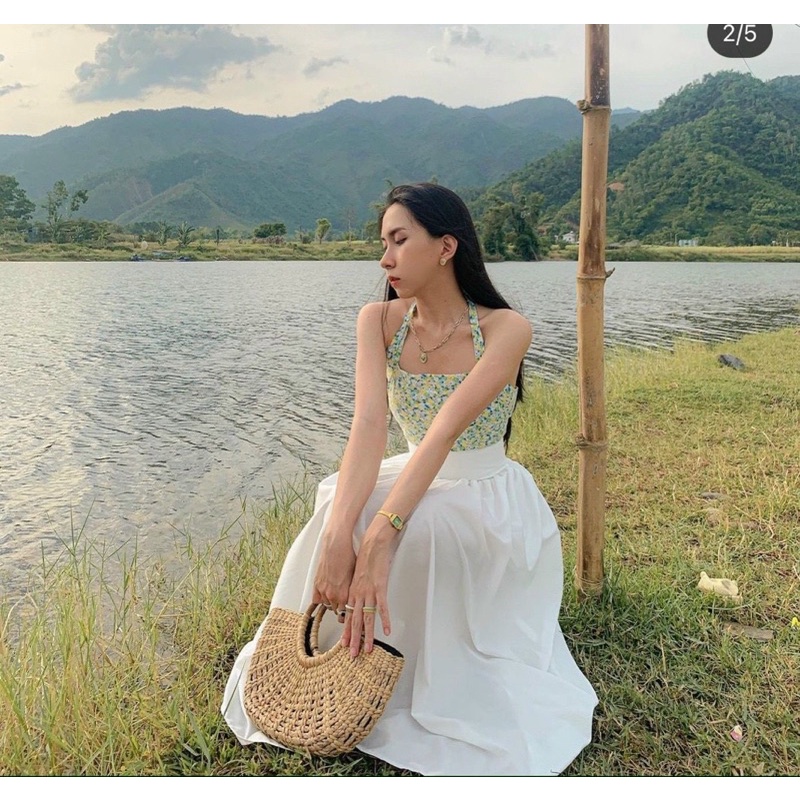 Set áo crop hoa cv midi