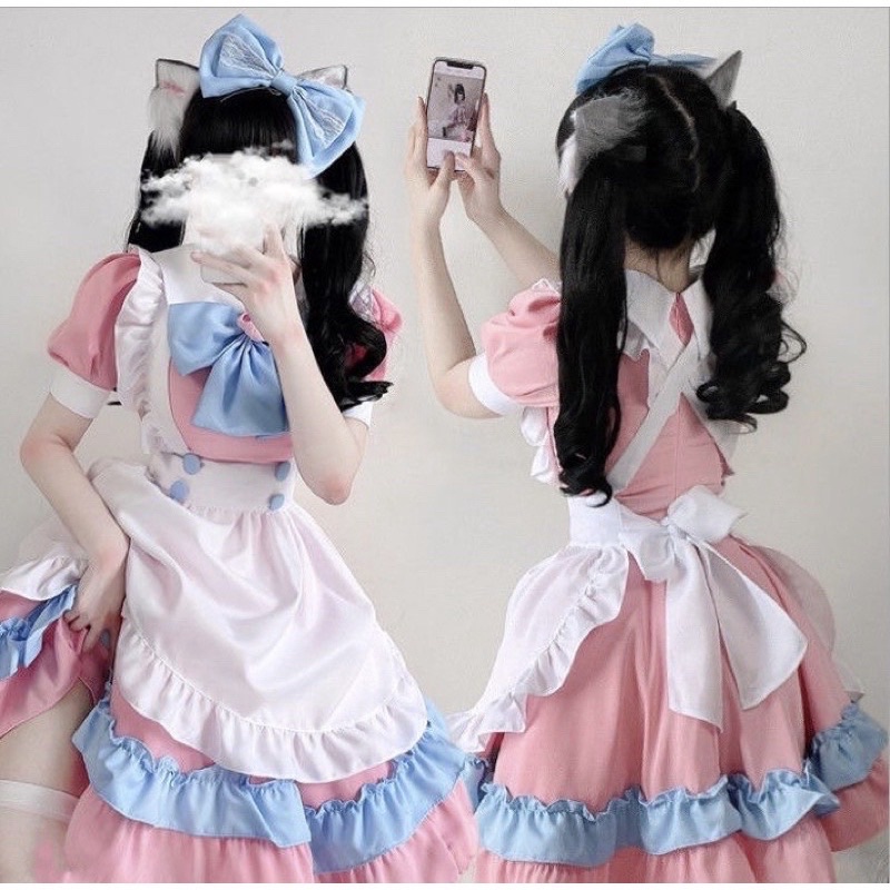 [Có sẵn] Maid Hồng Loli Gắn Tay Mèo Kèm Vớ