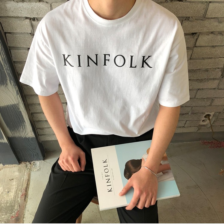 (Kèm clip) RYAN Áo thun nam KINFOLK trắng ngắn tay vải cotton cổ bo tròn thương hiệu RYAN form rộng phong cách Hàn Quốc | BigBuy360 - bigbuy360.vn