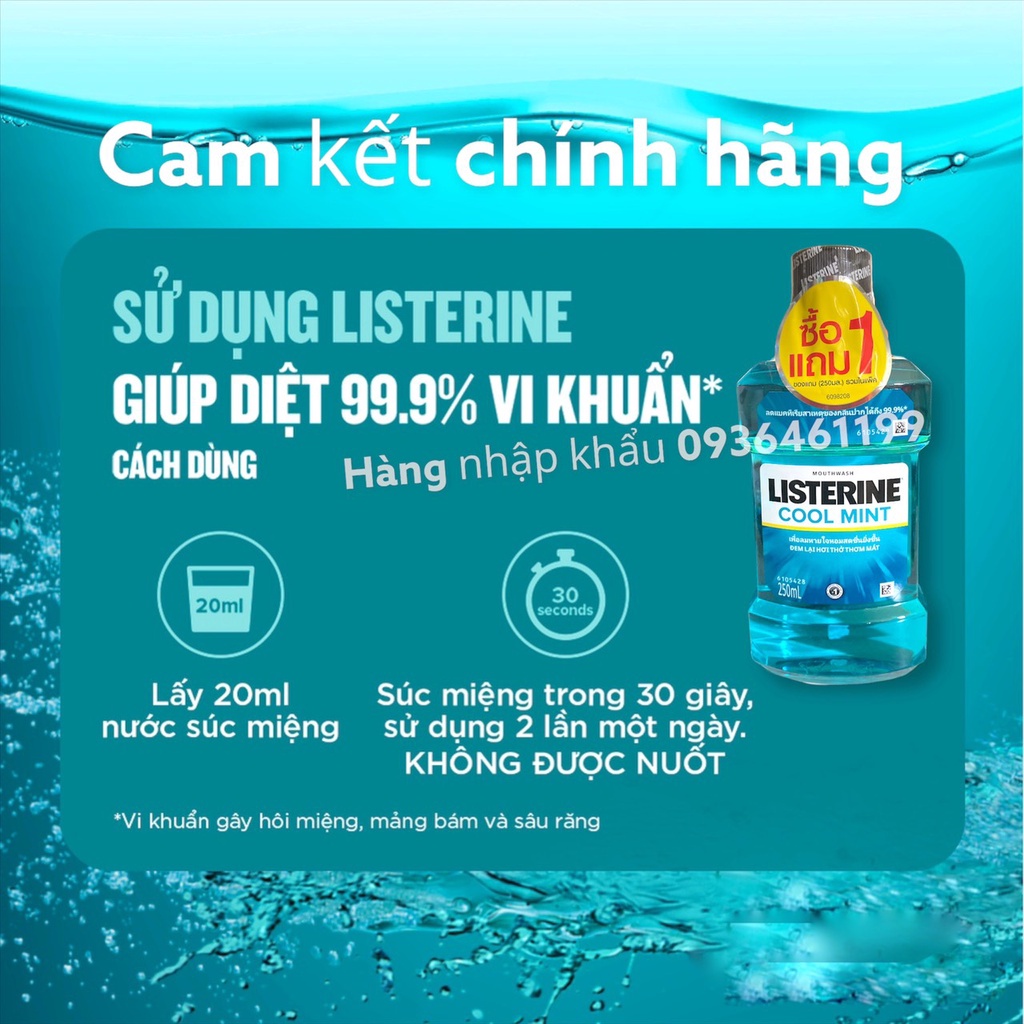 CHai to nước súc miệng  giữ hơi thở thơm mát Listerine Coolmint 750ml Thái Lan