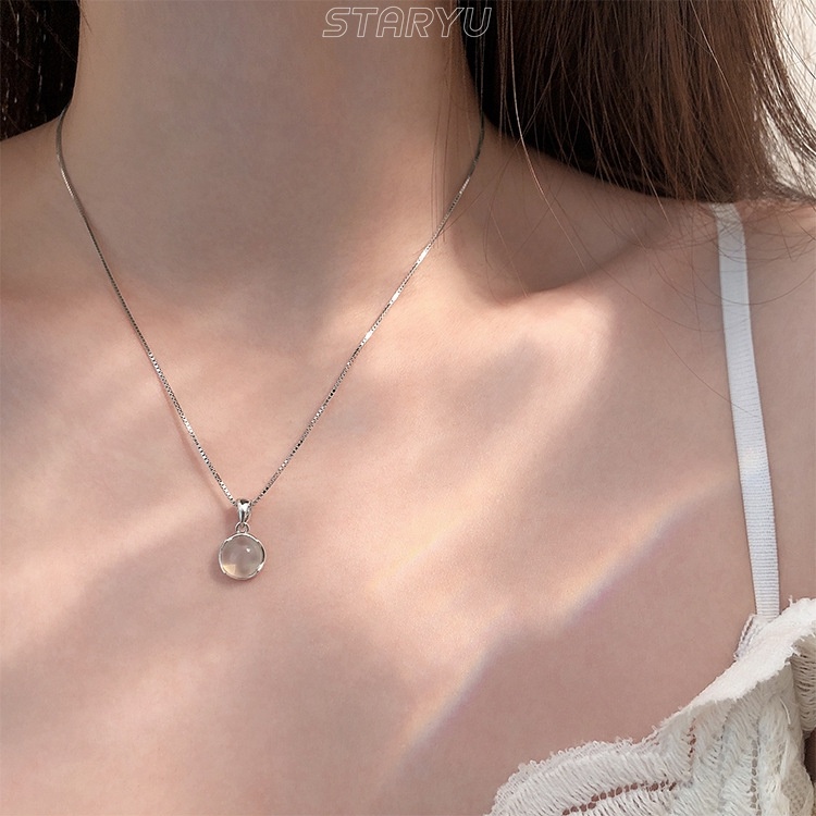 Vòng cổ bạc S925 mặt ngọc bích trắng duyên dáng cho nữ