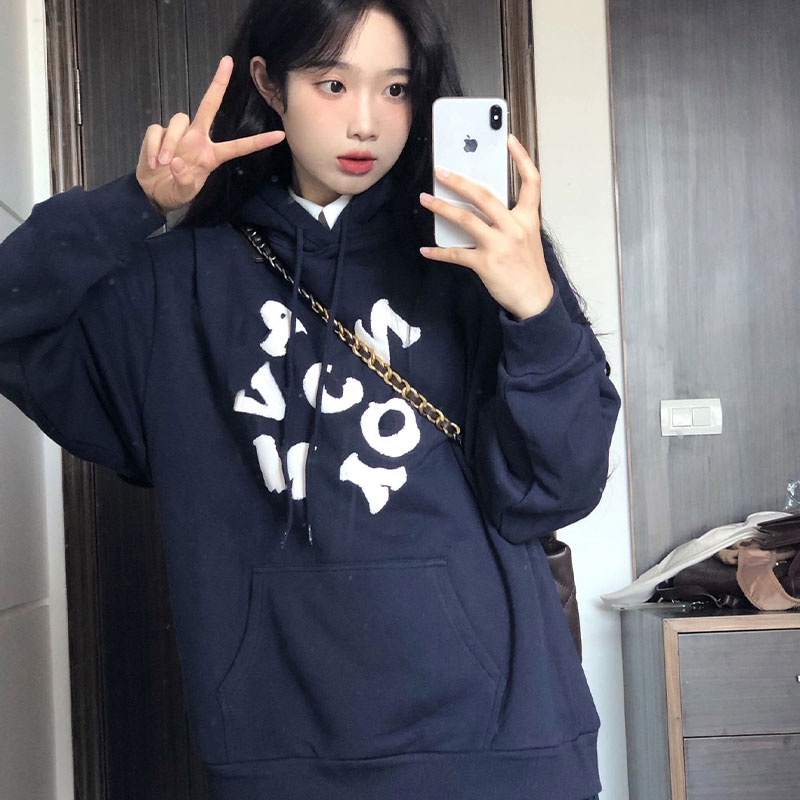 Áo hoodie XINLANYASHE dài tay in chữ cá tính phong cách Hàn Quốc thời trang thu đông