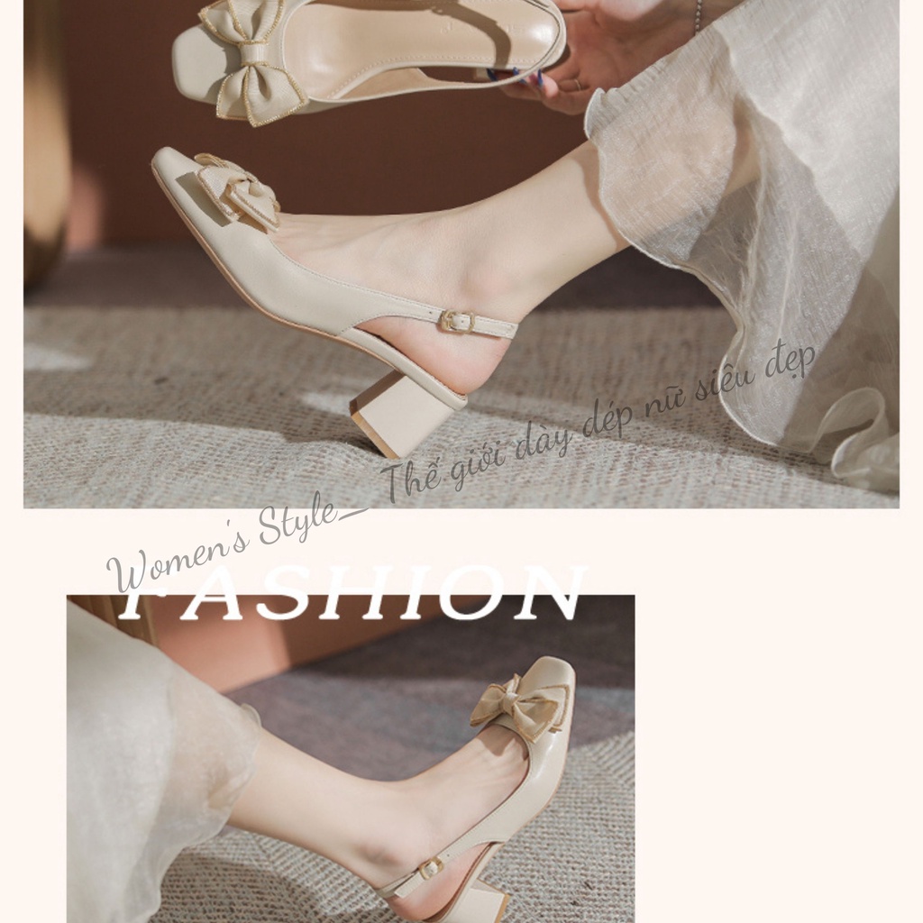 Giày cao gót bít mũi 5 phân thắt nơ điểm nhấn hài hòa Womenstyle, giày bít mũi 3 màu trắng, đen, kem chuẩn size 35-39