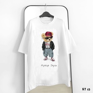Áo thun tay lỡ unisex nam nữ inh hình Gấu hiphop style  dáng suông thụng form rộng basic thấm hút mồ hôi[kèm ảnh thật]