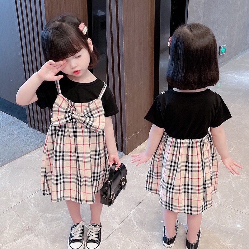 váy bé gái LINA KISDđầm trẻ em thiết kế áo thun phối yếm dáng xoè
