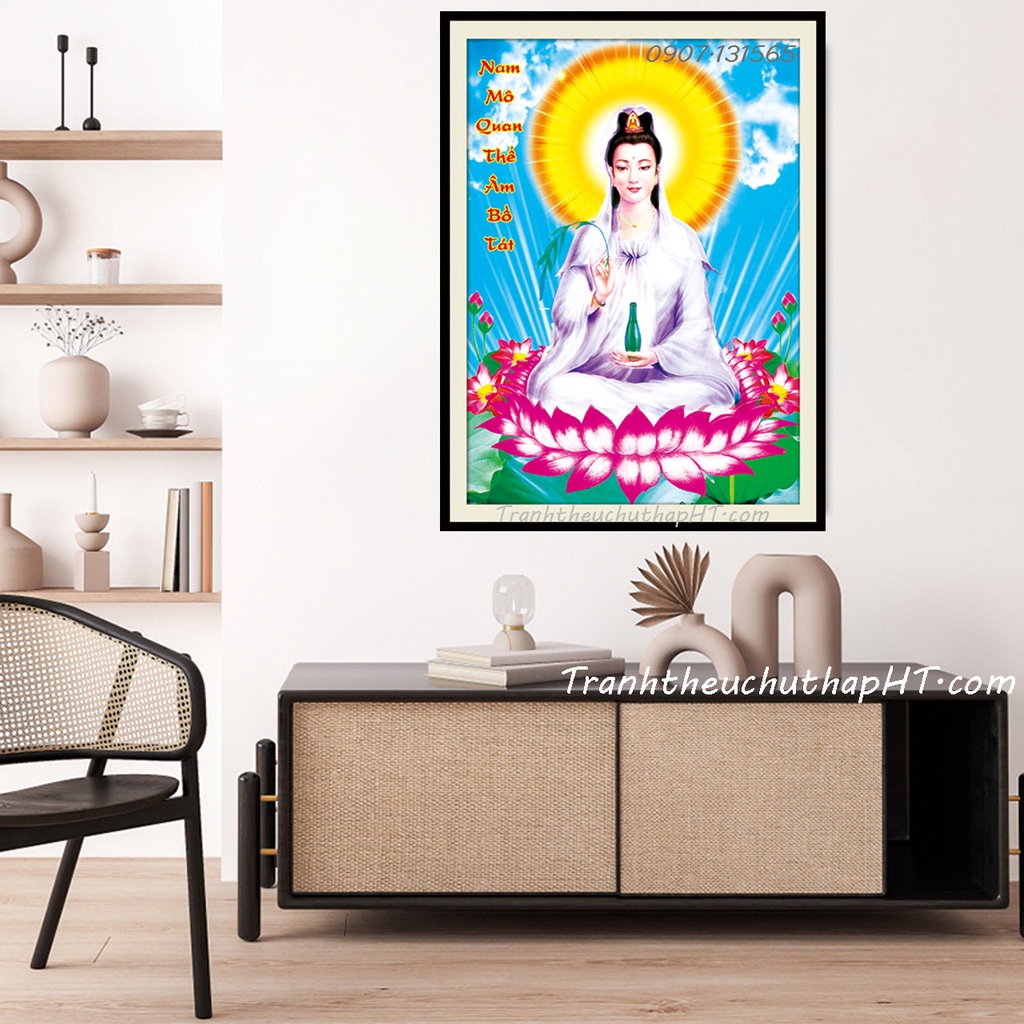 Tranh thêu chữ thập Phật bà Quan Âm - Tự thêu