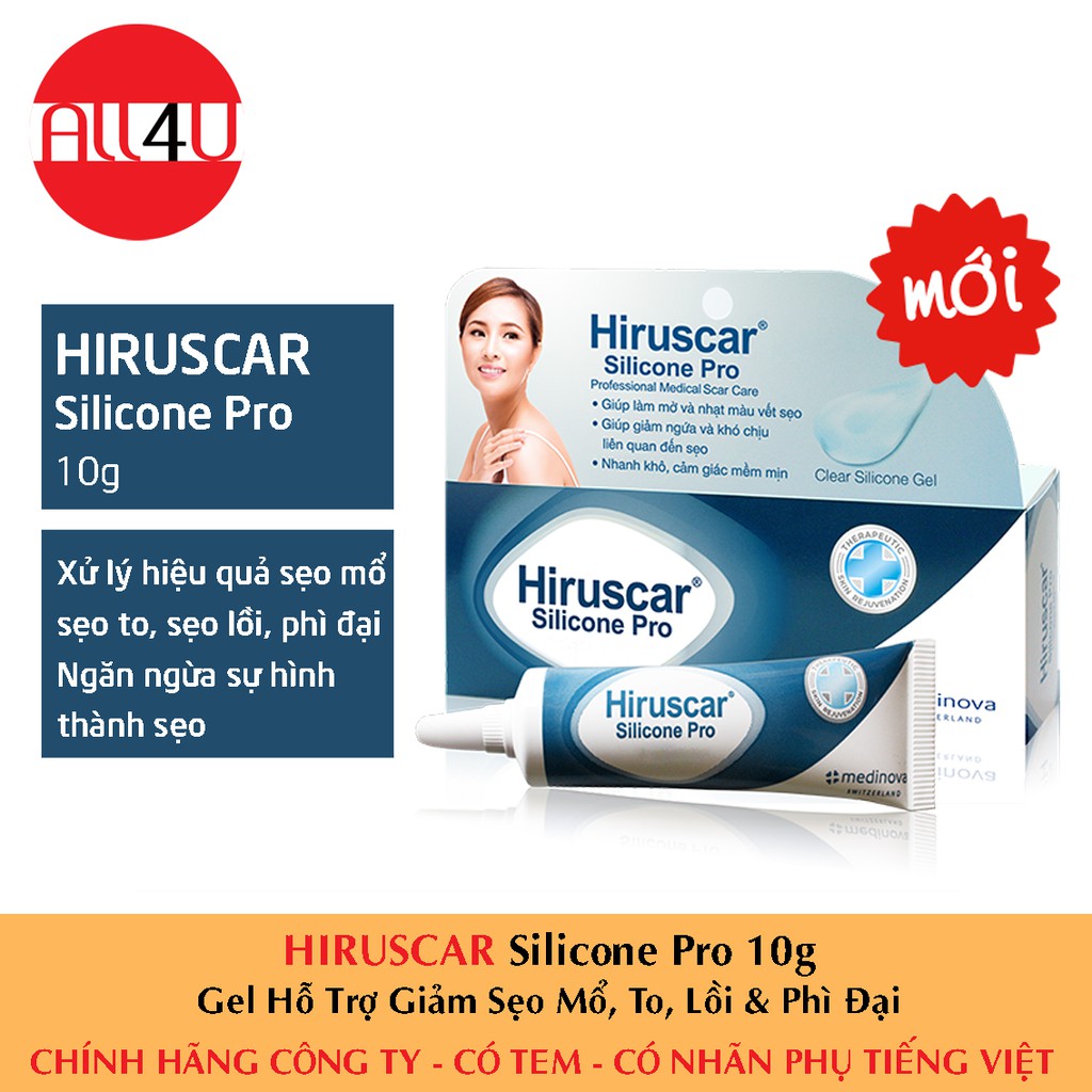 [CHÍNH HÃNG CÓ TEM] [DATE 3/2022] HIRUSCAR Silicone Pro Tuýp 4g & 10g - Gel Hỗ Trợ Giảm Sẹo Mổ, To, Lồi & Phì Đại