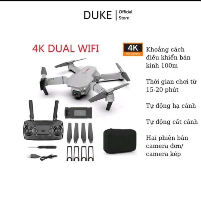 Flycam E88 pin 1800mah,máy bay điều khiển từ xa 4 cánh camera 4k siêu bền