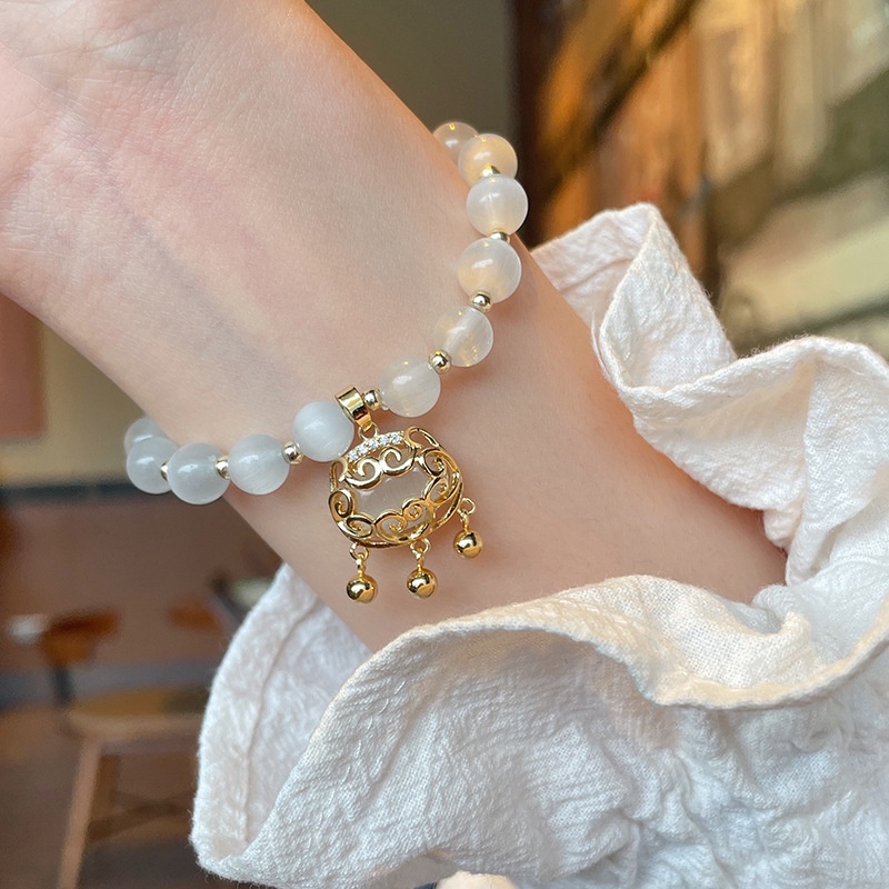 Vòng tay đính đá opal trắng thiết kế tua rua phong cách xuân hè thời trang cho nữ