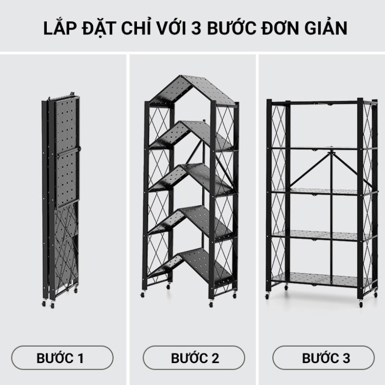 Kệ để đồ nhà bếp xếp gọn gấp gọn đa năng để lò vi sóng để sách có bánh xe di động 3,4,5 tầng - kệ để lò vi sóng