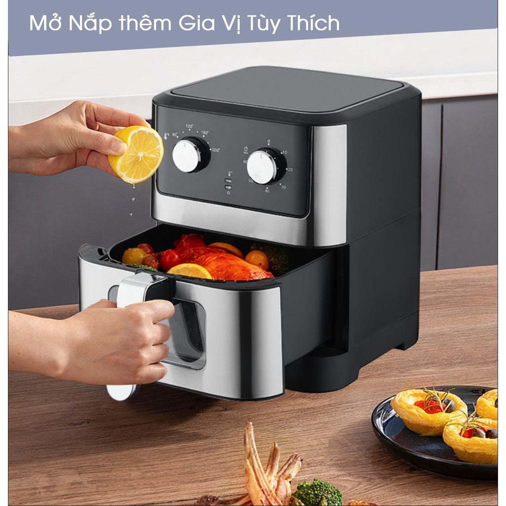 Nồi Chiên Không Dầu 6L MINH KHAI , Vỏ Bằng Thép - Có Cửa Kính - Hàng Chính Hãng