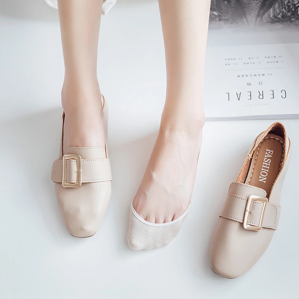 1 Đôi Vớ Cotton Cổ Thấp Màu Trơn Chống Trượt Thời Trang Cho Nữ