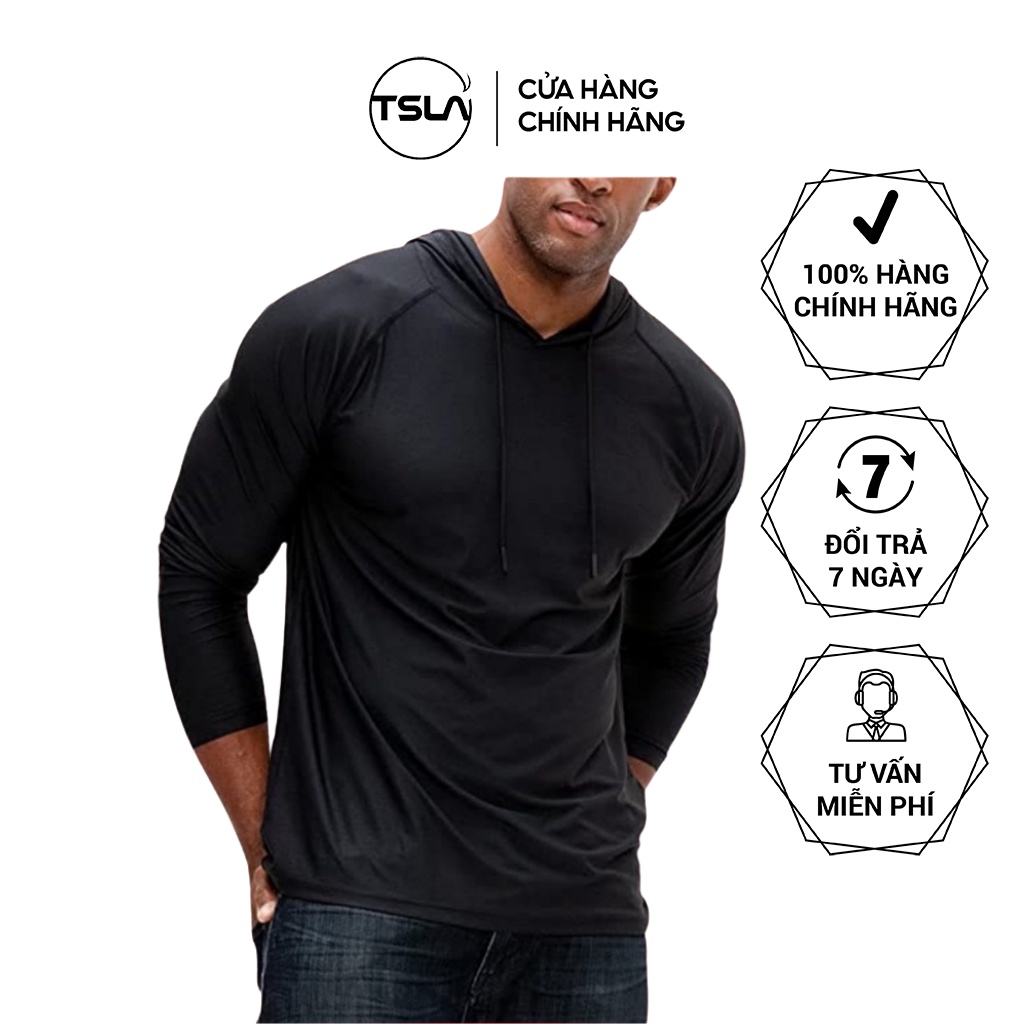 Áo hoodie thể thao nam TSLA form rộng chất thun kháng khuẩn chống uv co giãn dành cho tập gym workout đá bóng rổ