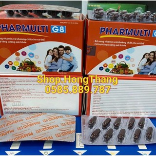 Pharmulti G8 bổ sung vitamin khoáng chất giúp bồi bổ cơ thể, người bị mệt mỏi chán ăn hộp 60 viên