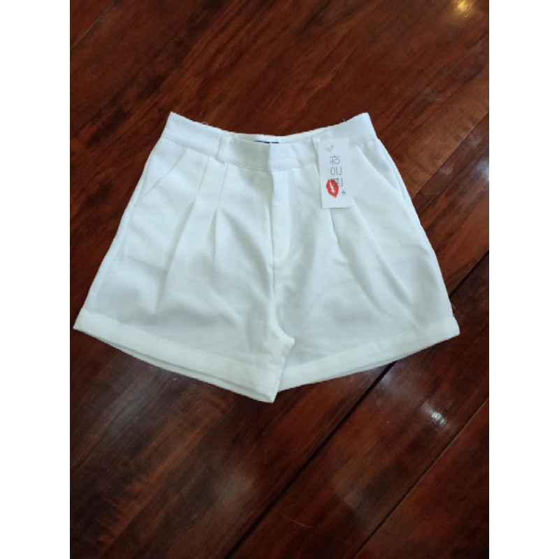 [Mã 44FASHIONSALE20 giảm 10K đơn 50K] [ AN MỘC] Quần short đùi trắng ống rộng lưng cao xếp ly gập gấu sang xịn mịn | BigBuy360 - bigbuy360.vn