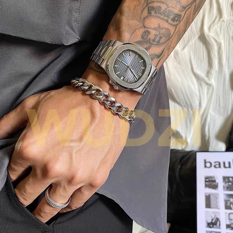 Vòng tay nam thép titan không gỉ mắt xích 11mm Lắc tay nam thép không gỉ phong cách Unisex hip hop