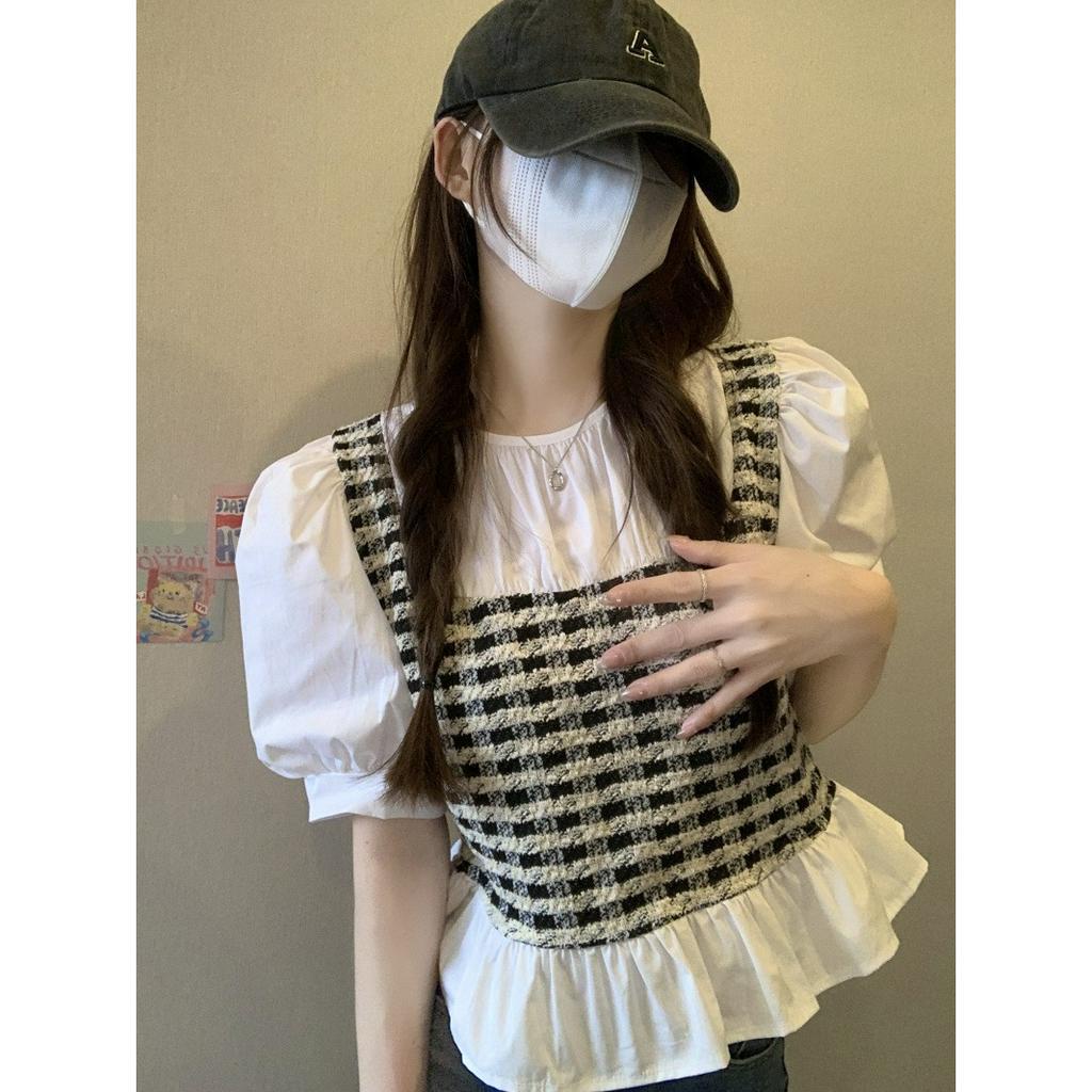 ZHELIHANGFEI Áo Sơ Mi Ngắn Tay Phong Cách Pháp Thời Trang Cho Nữ