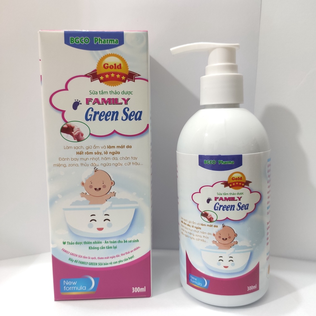 Combo bộ Sữa tắm, Nước tắm gội thảo dược cho bé sơ sinh Green sea - Chai 300ml